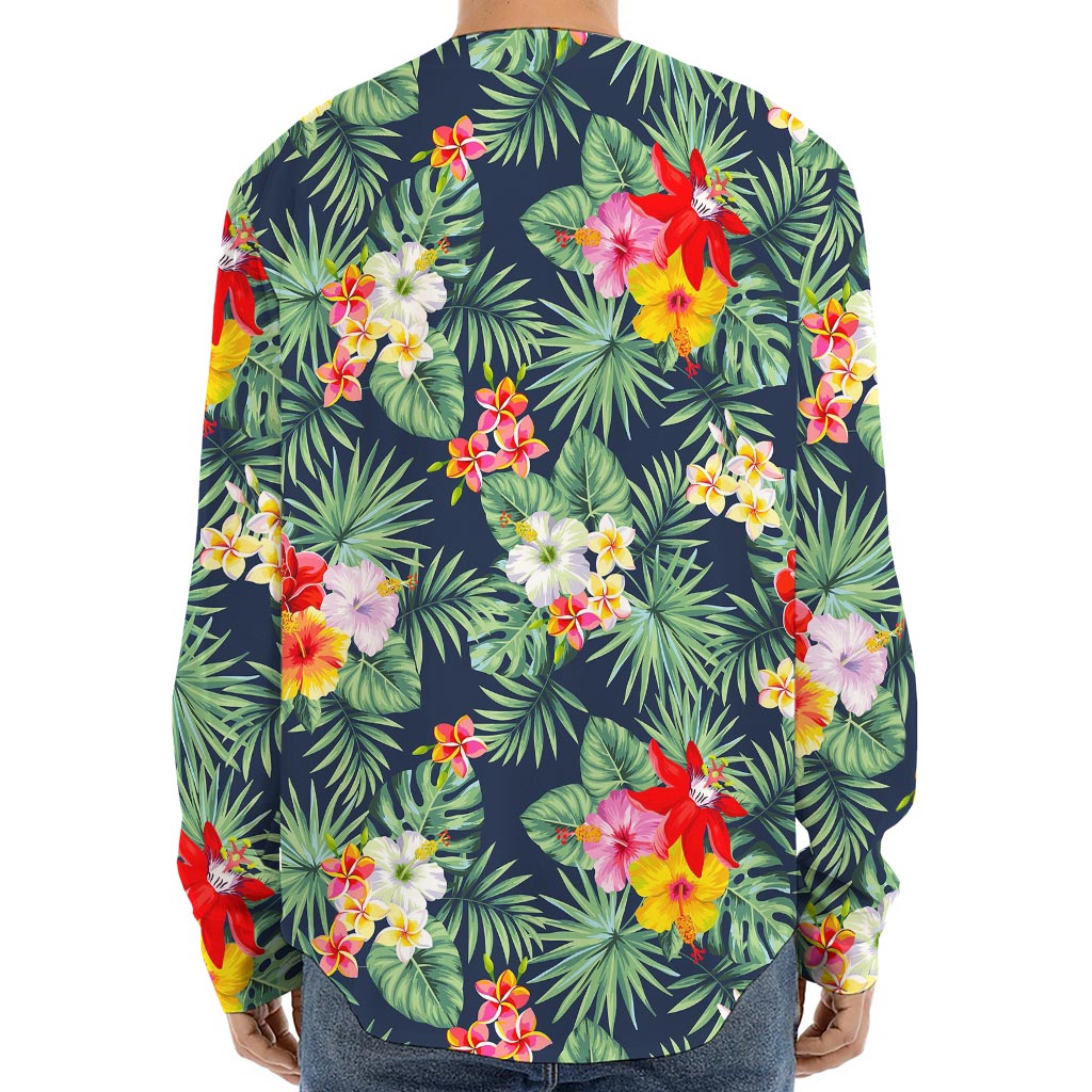 Summer Tropical Hawaii Pattern Print Long Sleeve Baseball Jersey