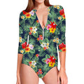 Summer Tropical Hawaii Pattern Print Long Sleeve Swimsuit