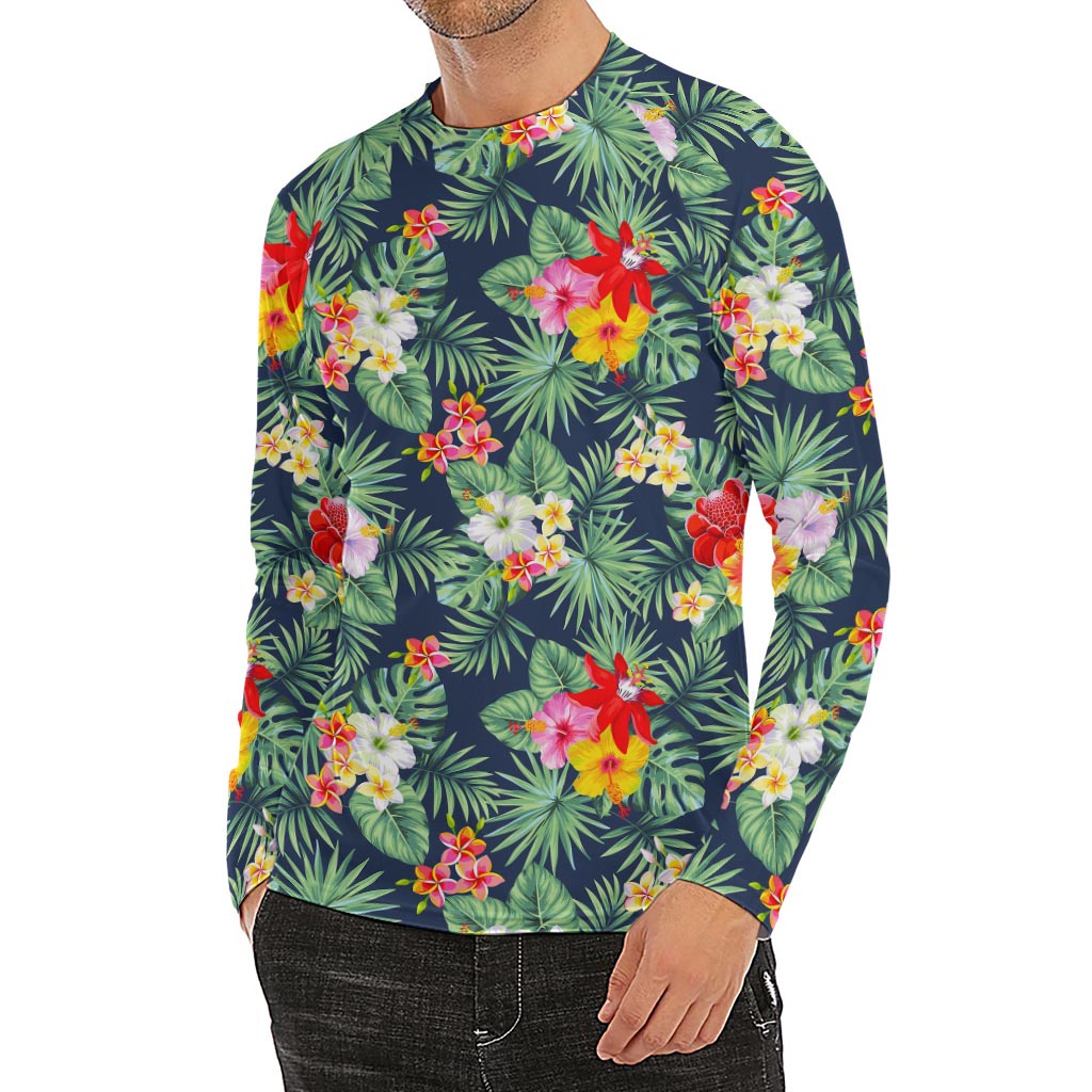 Summer Tropical Hawaii Pattern Print Men's Long Sleeve Rash Guard
