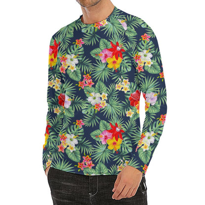 Summer Tropical Hawaii Pattern Print Men's Long Sleeve Rash Guard