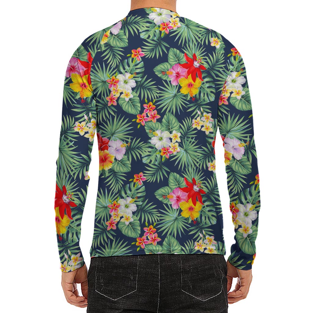 Summer Tropical Hawaii Pattern Print Men's Long Sleeve Rash Guard