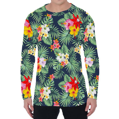 Summer Tropical Hawaii Pattern Print Men's Long Sleeve T-Shirt