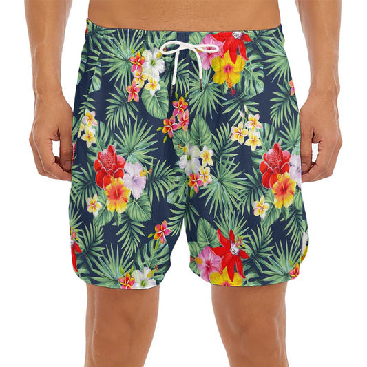 Summer Tropical Hawaii Pattern Print Men's Split Running Shorts