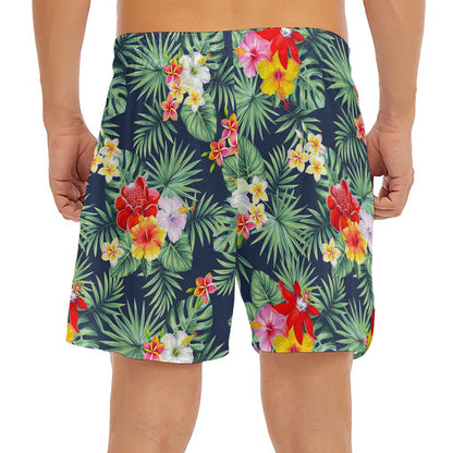 Summer Tropical Hawaii Pattern Print Men's Split Running Shorts