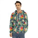 Summer Tropical Hawaii Pattern Print Men's Velvet Pullover Hoodie