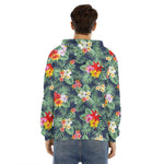 Summer Tropical Hawaii Pattern Print Men's Velvet Pullover Hoodie