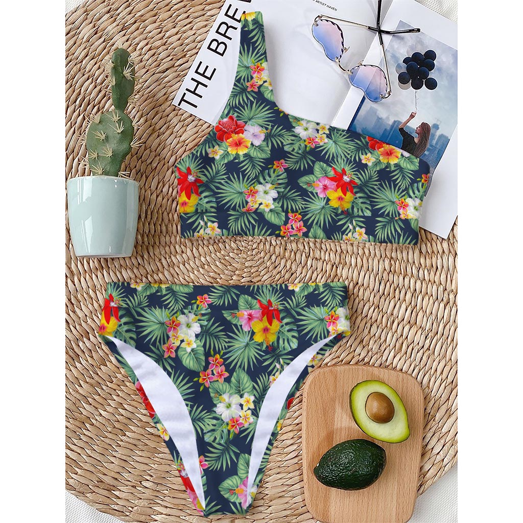 Summer Tropical Hawaii Pattern Print One Shoulder Bikini Top