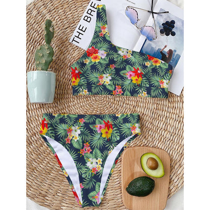 Summer Tropical Hawaii Pattern Print One Shoulder Bikini Top