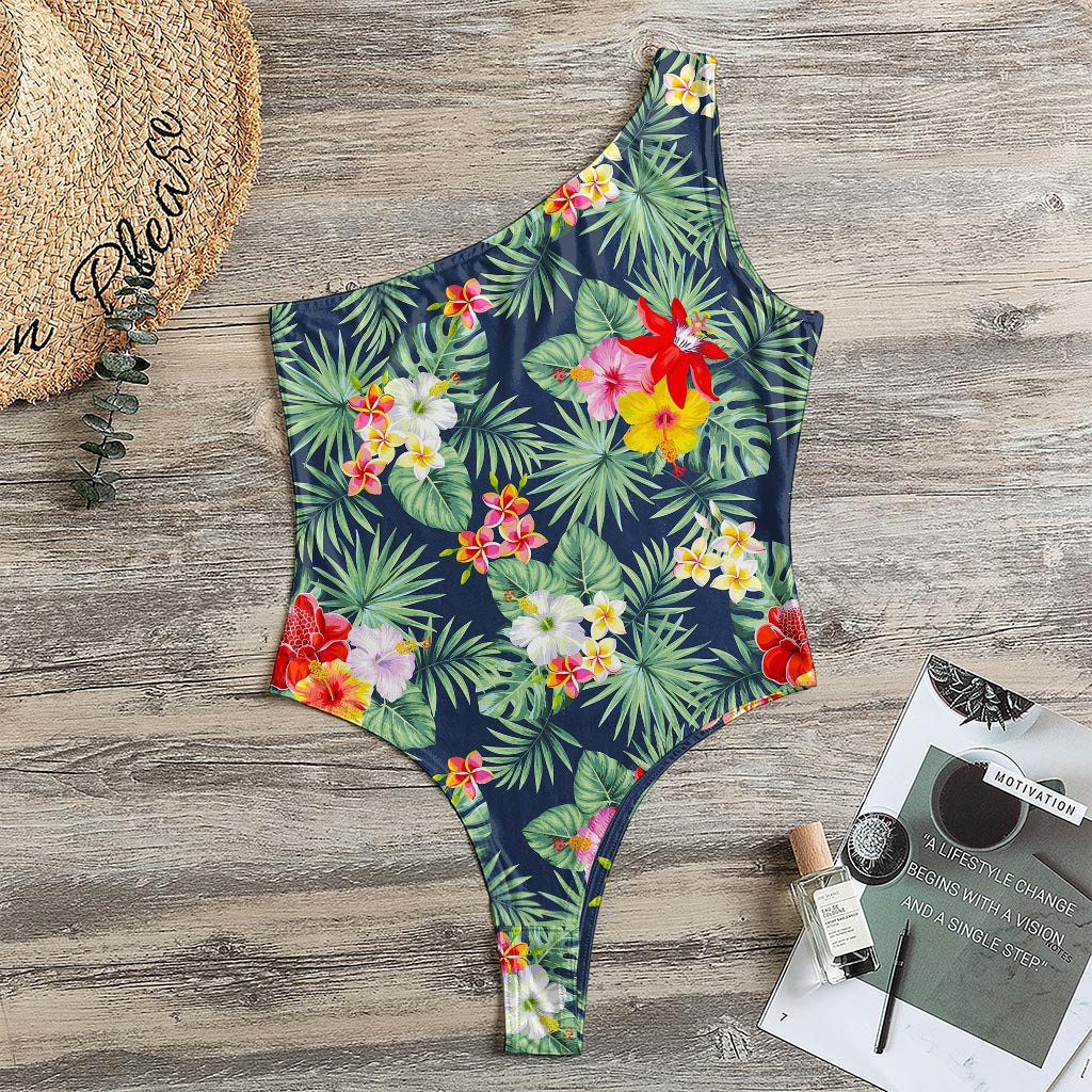 Summer Tropical Hawaii Pattern Print One Shoulder Bodysuit