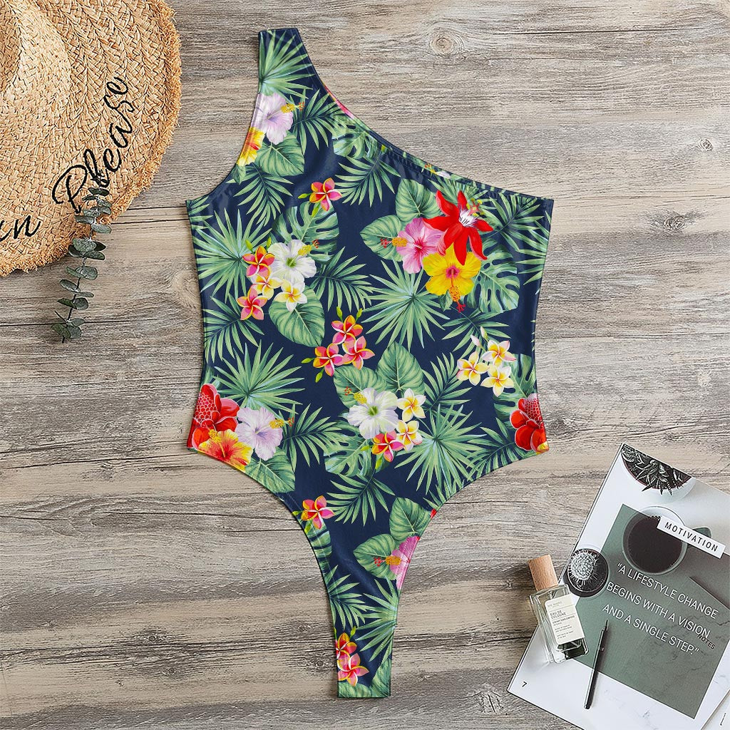 Summer Tropical Hawaii Pattern Print One Shoulder Bodysuit