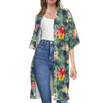 Summer Tropical Hawaii Pattern Print Open Front Beach Cover Up