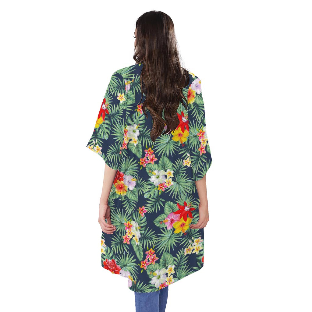 Summer Tropical Hawaii Pattern Print Open Front Beach Cover Up