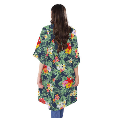 Summer Tropical Hawaii Pattern Print Open Front Beach Cover Up