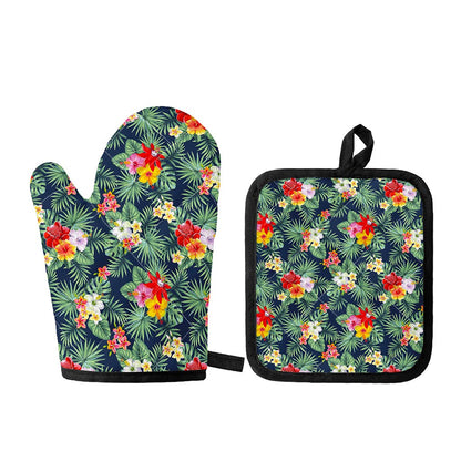Summer Tropical Hawaii Pattern Print Oven Mitt And Pot Holder Set