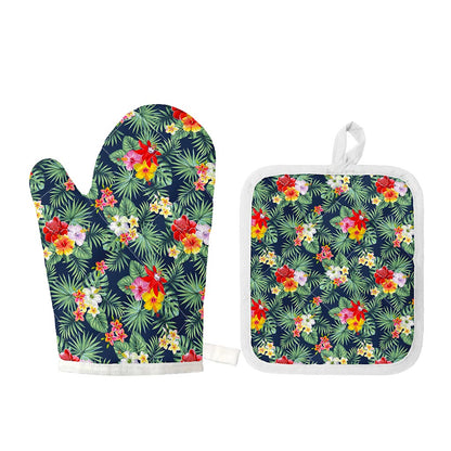 Summer Tropical Hawaii Pattern Print Oven Mitt And Pot Holder Set