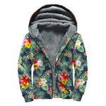 Summer Tropical Hawaii Pattern Print Sherpa Lined Zip Up Hoodie
