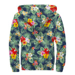 Summer Tropical Hawaii Pattern Print Sherpa Lined Zip Up Hoodie
