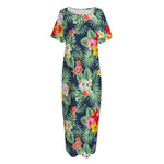 Summer Tropical Hawaii Pattern Print Short Sleeve Long Nightdress