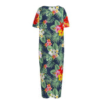 Summer Tropical Hawaii Pattern Print Short Sleeve Long Nightdress