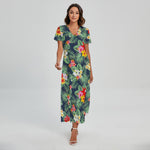 Summer Tropical Hawaii Pattern Print Short Sleeve Maxi Dress