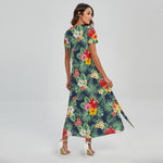 Summer Tropical Hawaii Pattern Print Short Sleeve Maxi Dress