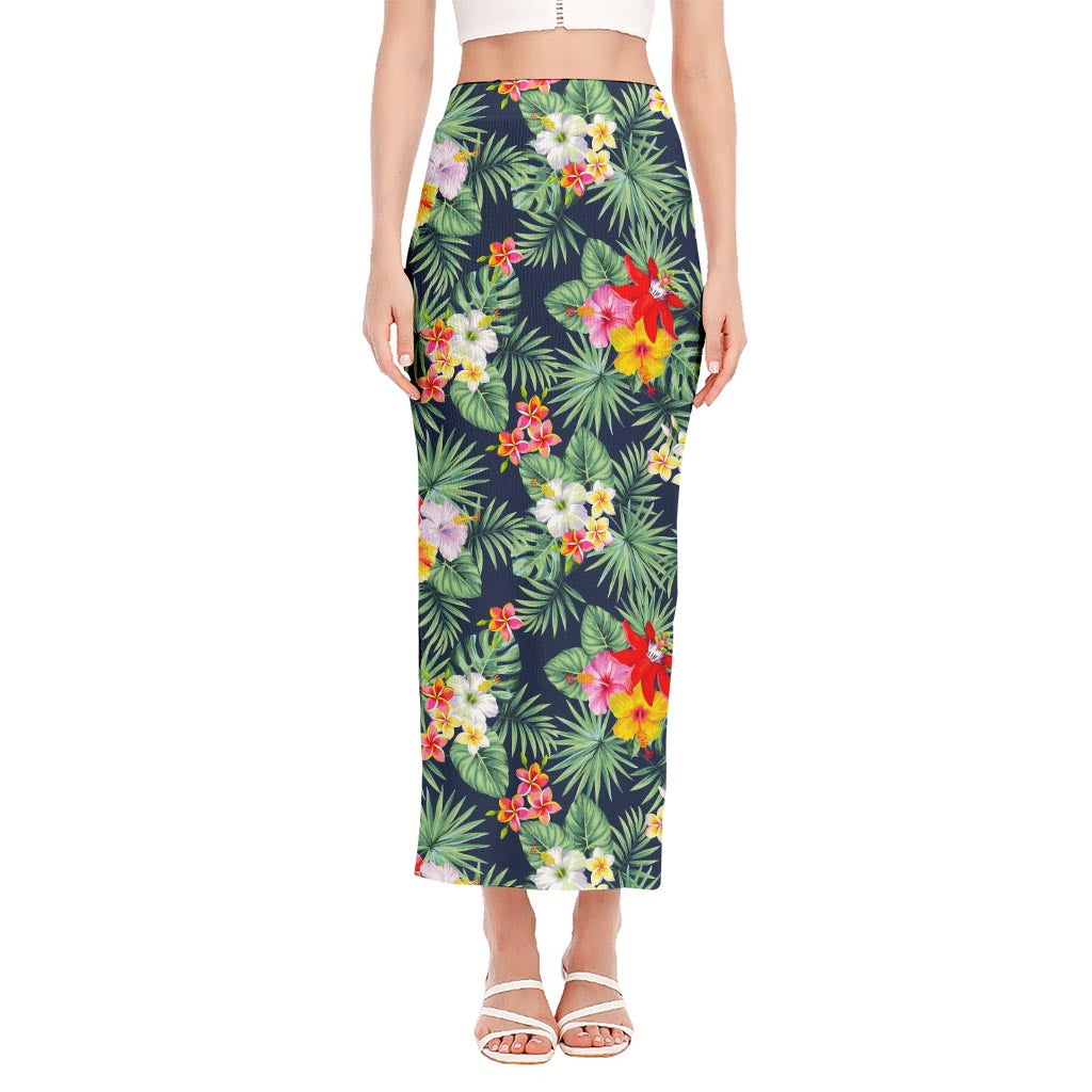 Summer Tropical Hawaii Pattern Print Side Slit Maxi Skirt