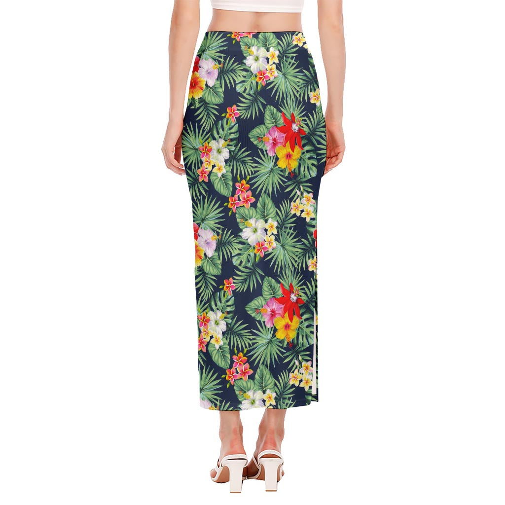Summer Tropical Hawaii Pattern Print Side Slit Maxi Skirt