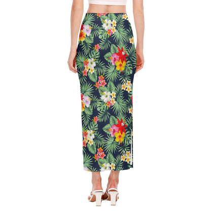 Summer Tropical Hawaii Pattern Print Side Slit Maxi Skirt