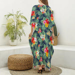 Summer Tropical Hawaii Pattern Print Silk V-Neck Kaftan Dress