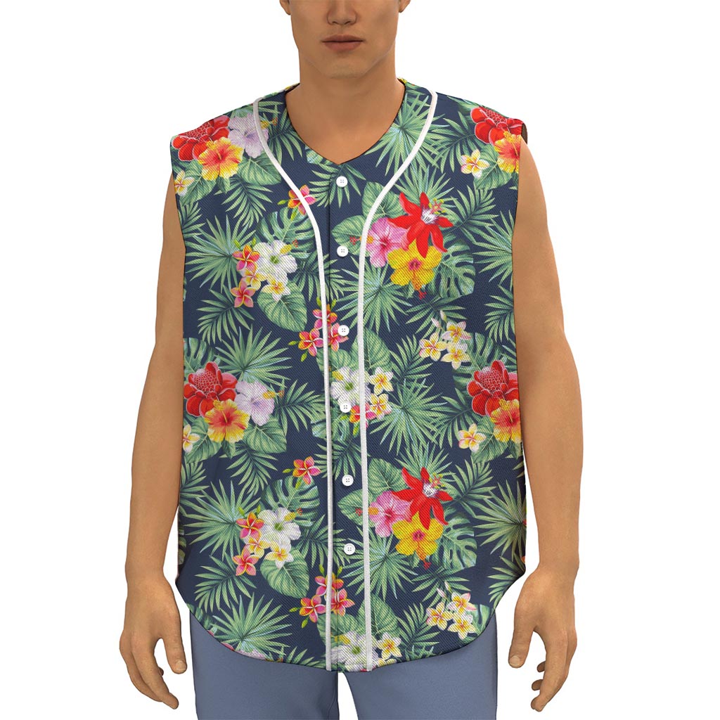 Summer Tropical Hawaii Pattern Print Sleeveless Baseball Jersey
