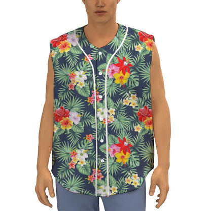 Summer Tropical Hawaii Pattern Print Sleeveless Baseball Jersey
