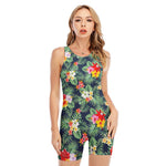 Summer Tropical Hawaii Pattern Print Sleeveless One Piece Swimsuit