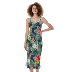 Summer Tropical Hawaii Pattern Print Slim Fit Midi Cami Dress