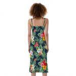 Summer Tropical Hawaii Pattern Print Slim Fit Midi Cami Dress