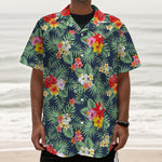 Summer Tropical Hawaii Pattern Print Textured Short Sleeve Shirt