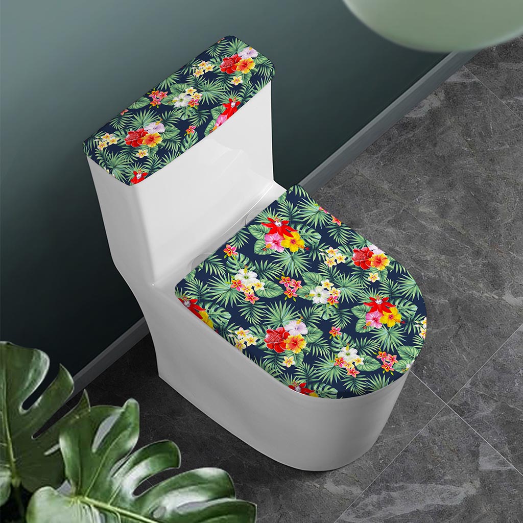 Summer Tropical Hawaii Pattern Print Toilet Lid And Tank Cover Set