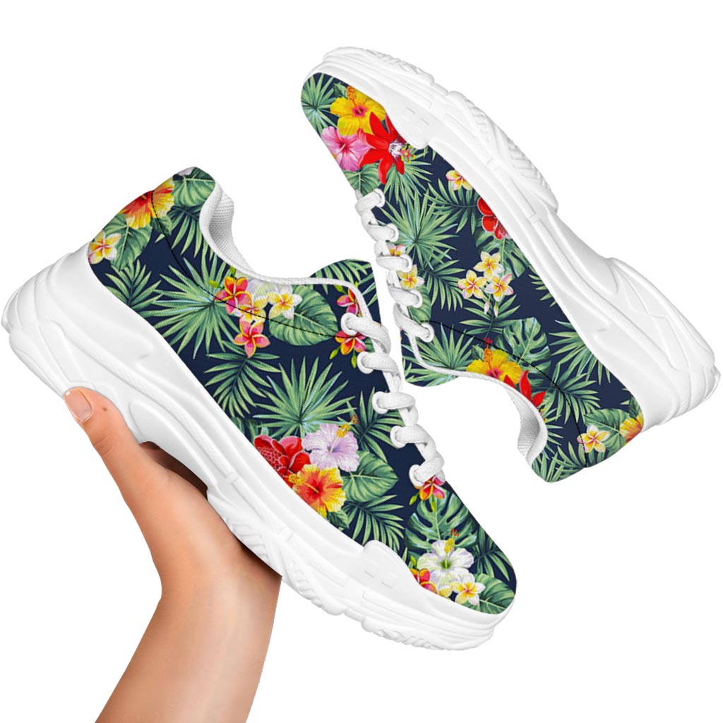Summer Tropical Hawaii Pattern Print White Chunky Shoes