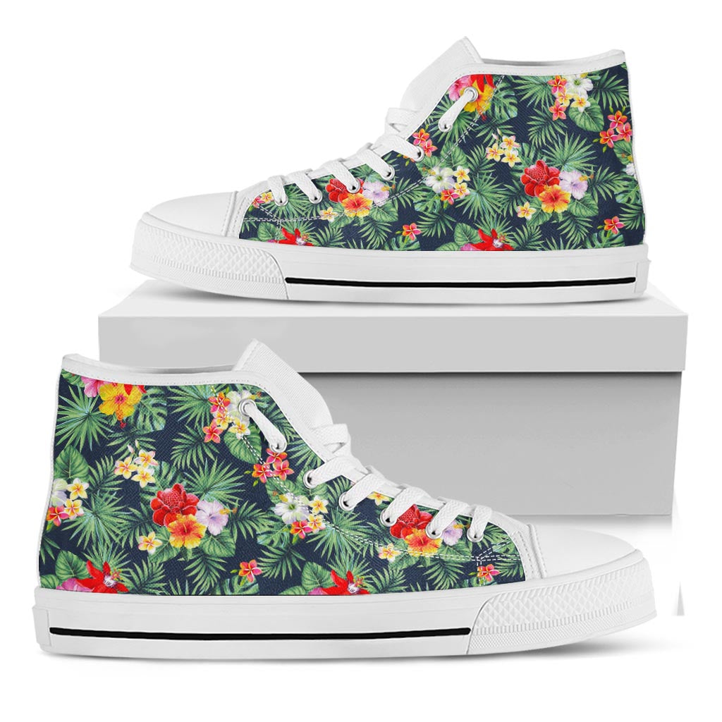 Summer Tropical Hawaii Pattern Print White High Top Sneakers