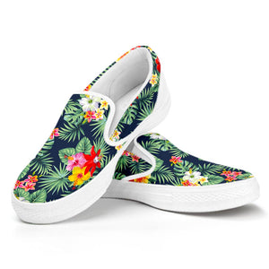 Summer Tropical Hawaii Pattern Print White Slip On Sneakers