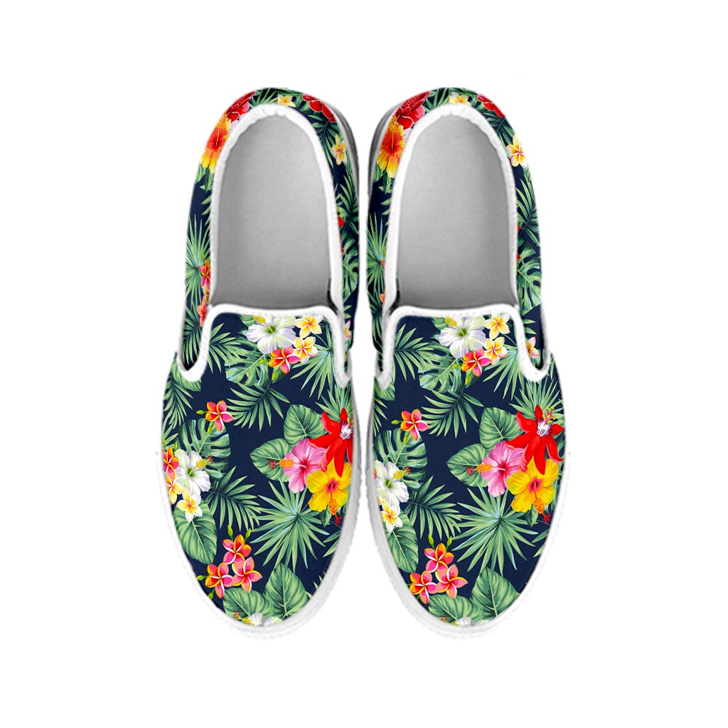 Summer Tropical Hawaii Pattern Print White Slip On Sneakers