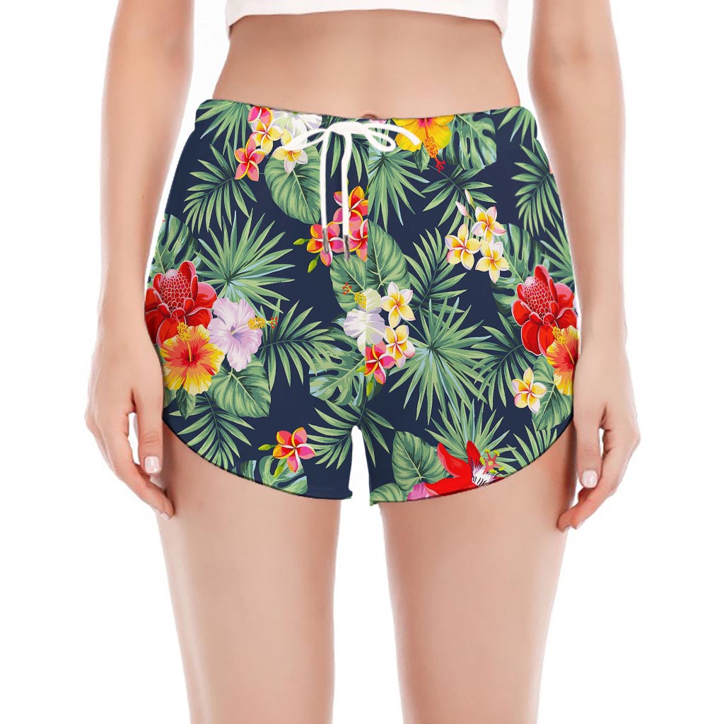 Summer Tropical Hawaii Pattern Print Women's Split Running Shorts