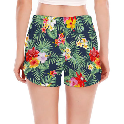 Summer Tropical Hawaii Pattern Print Women's Split Running Shorts