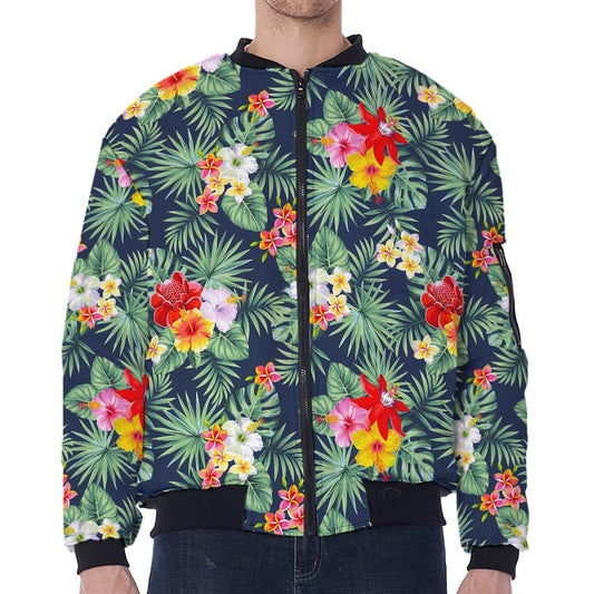 Summer Tropical Hawaii Pattern Print Zip Sleeve Bomber Jacket