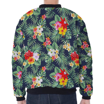 Summer Tropical Hawaii Pattern Print Zip Sleeve Bomber Jacket