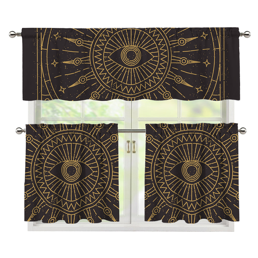 Sun All Seeing Eye Print 3 Piece Kitchen Curtains