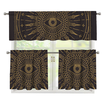Sun All Seeing Eye Print 3 Piece Kitchen Curtains