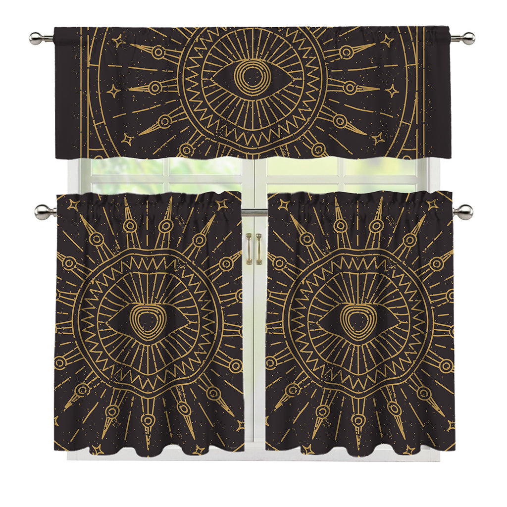 Sun All Seeing Eye Print 3 Piece Kitchen Curtains