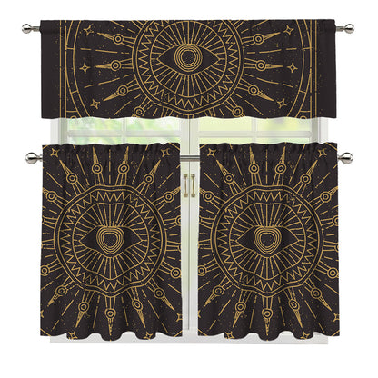 Sun All Seeing Eye Print 3 Piece Kitchen Curtains