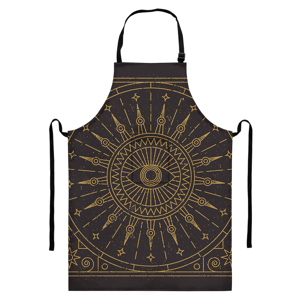 Sun All Seeing Eye Print Bib Apron With Pocket