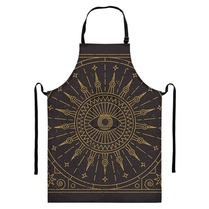 Sun All Seeing Eye Print Bib Apron With Pocket